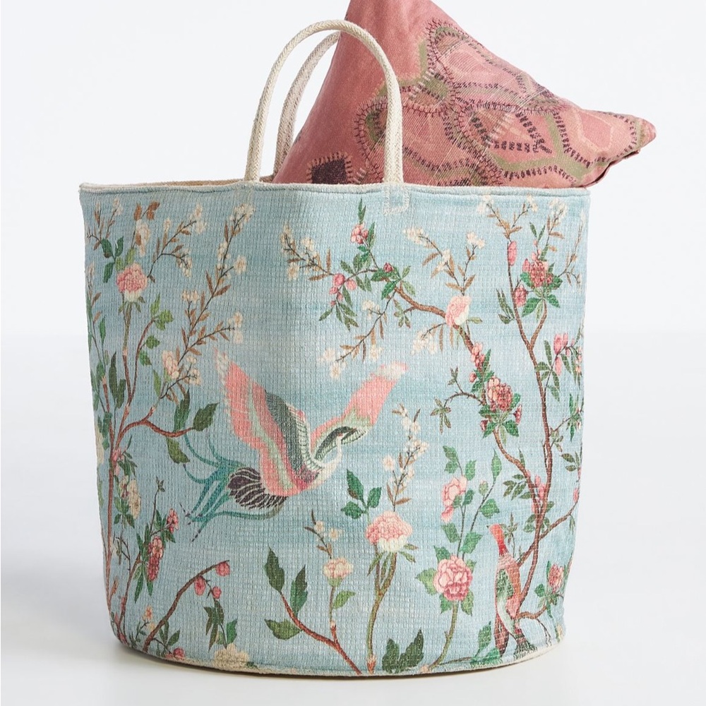 Haven Printed Basket  Blue and Pink Chinoiserie Accent Anthropologie NWT